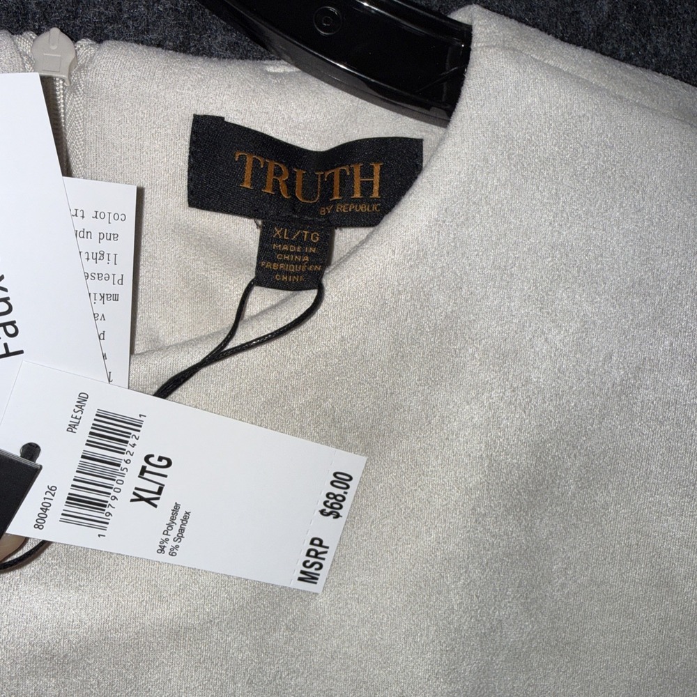 TRUTH by Republic Women Beige Puff Sleeve Blouse Structured Top‎ Minimal Chic XL - Picture 3 of 7